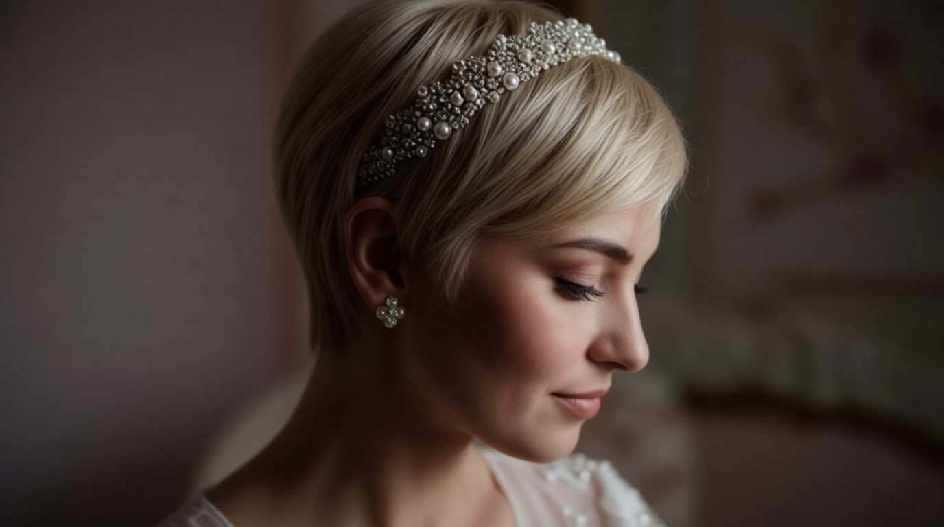 1. Le Pixie cut avec serre-tête perlé