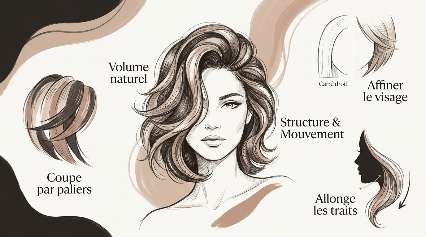 Femme portant une coupe carré dégradée avec volume et mouvement