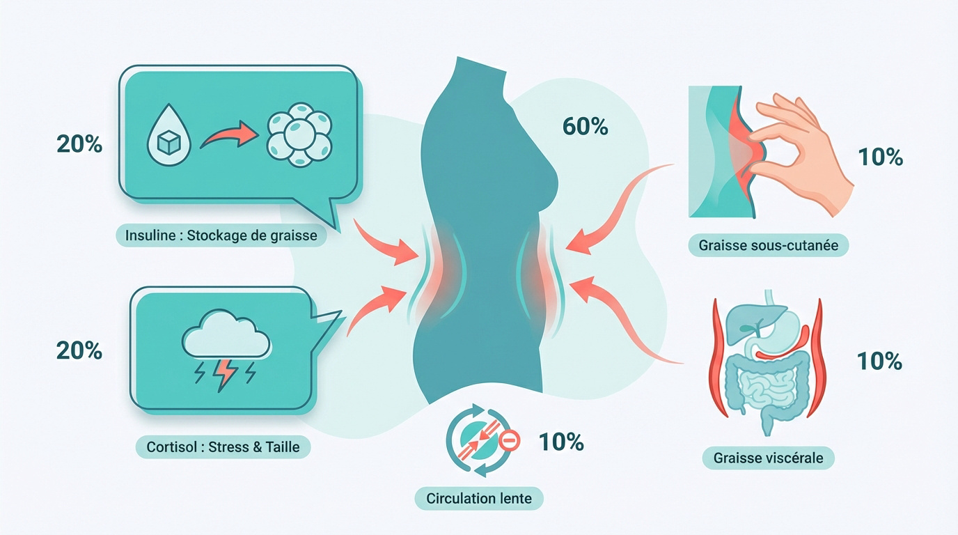 Schéma des causes hormonales et physiologiques de la graisse aux hanches