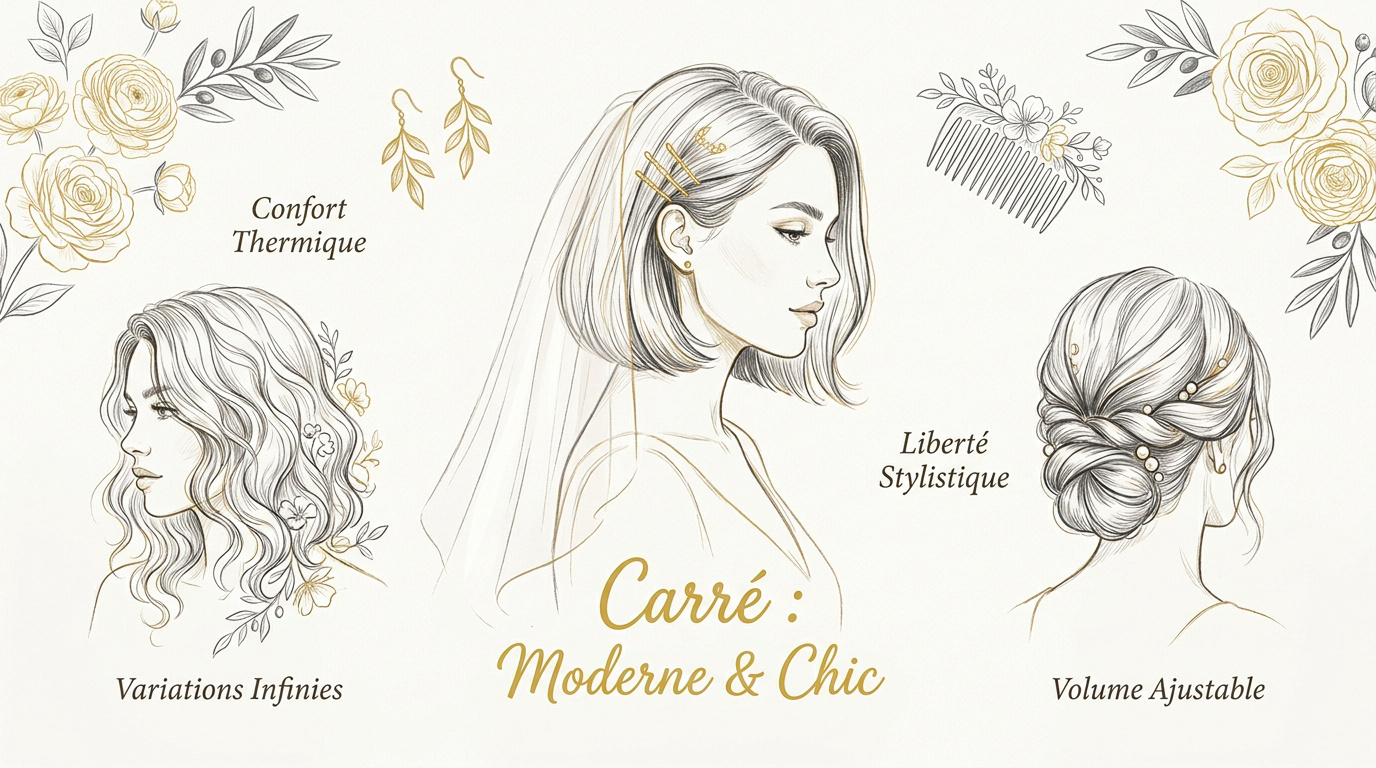 Coiffure de mariage sur cheveux au carré tendance 2026