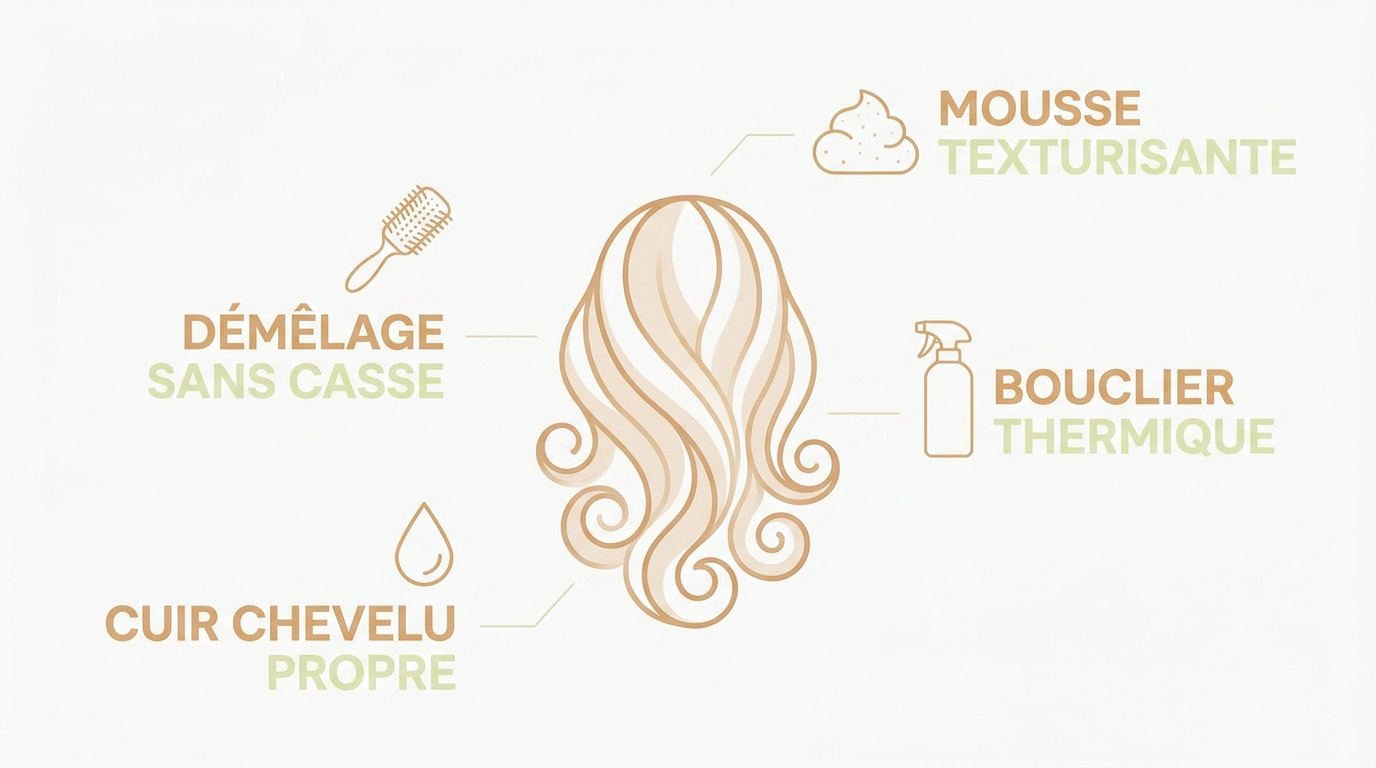 Femme préparant ses cheveux avec des produits de soin pour un bouclage parfait