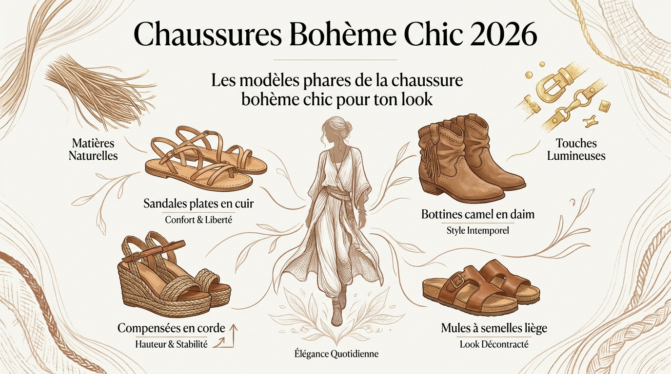 Sélection de chaussures bohème chic avec sandales en cuir et semelles en corde