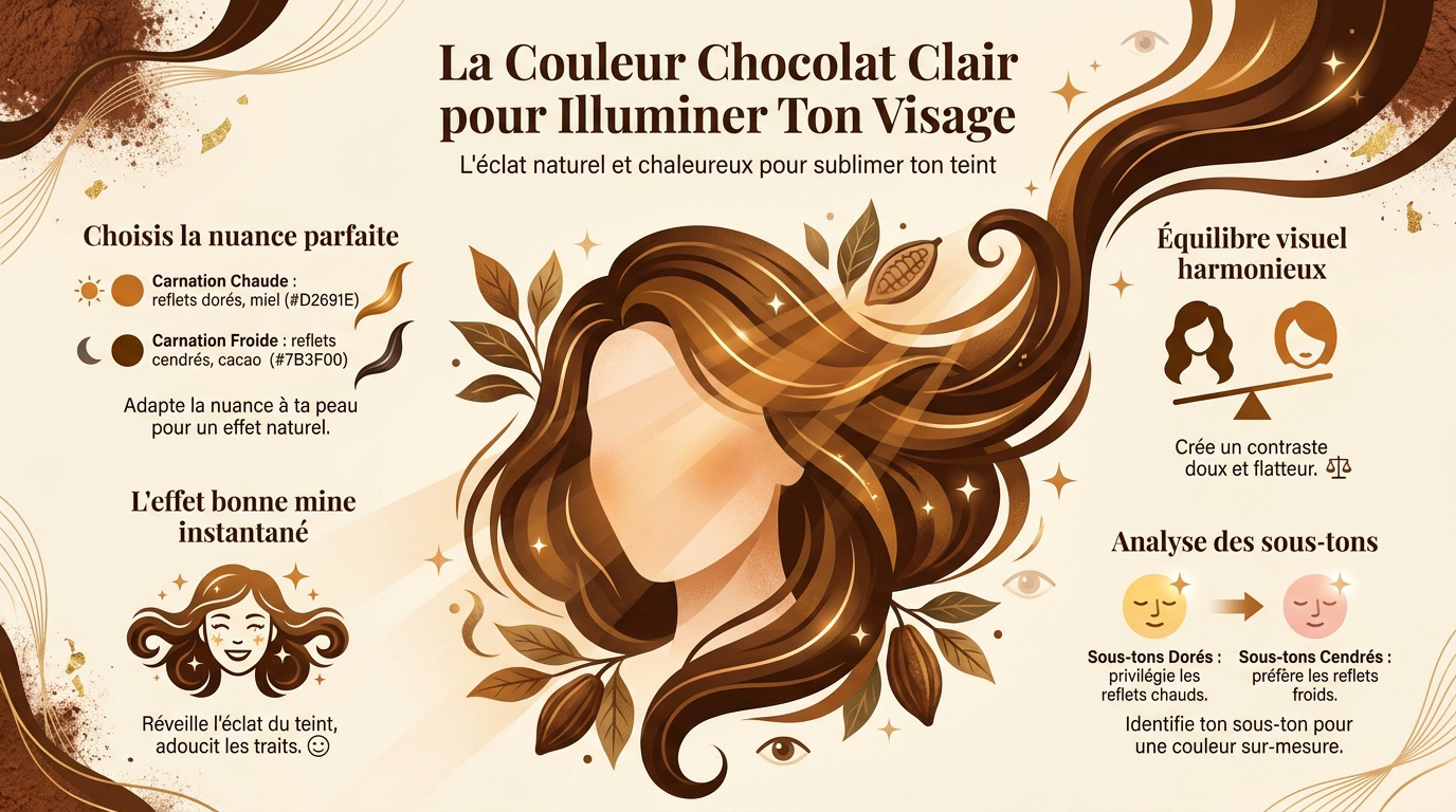 Femme avec une coloration chocolat clair aux reflets lumineux
