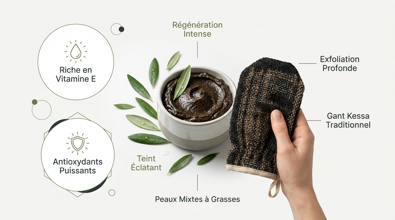 Savon noir et gant Kessa pour une peau purifiée