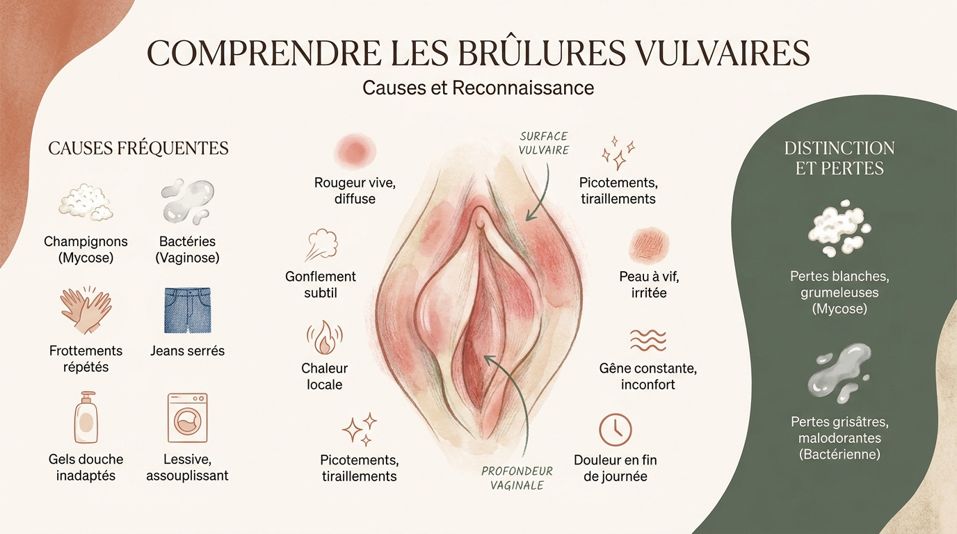 Illustration des symptômes de brûlures vulvaires et irritations intimes