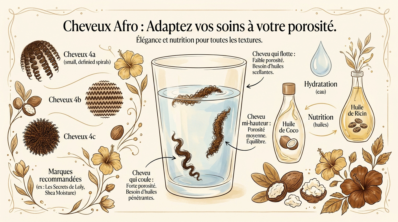 Illustration du test de porosité pour cheveux afro avec un verre d'eau