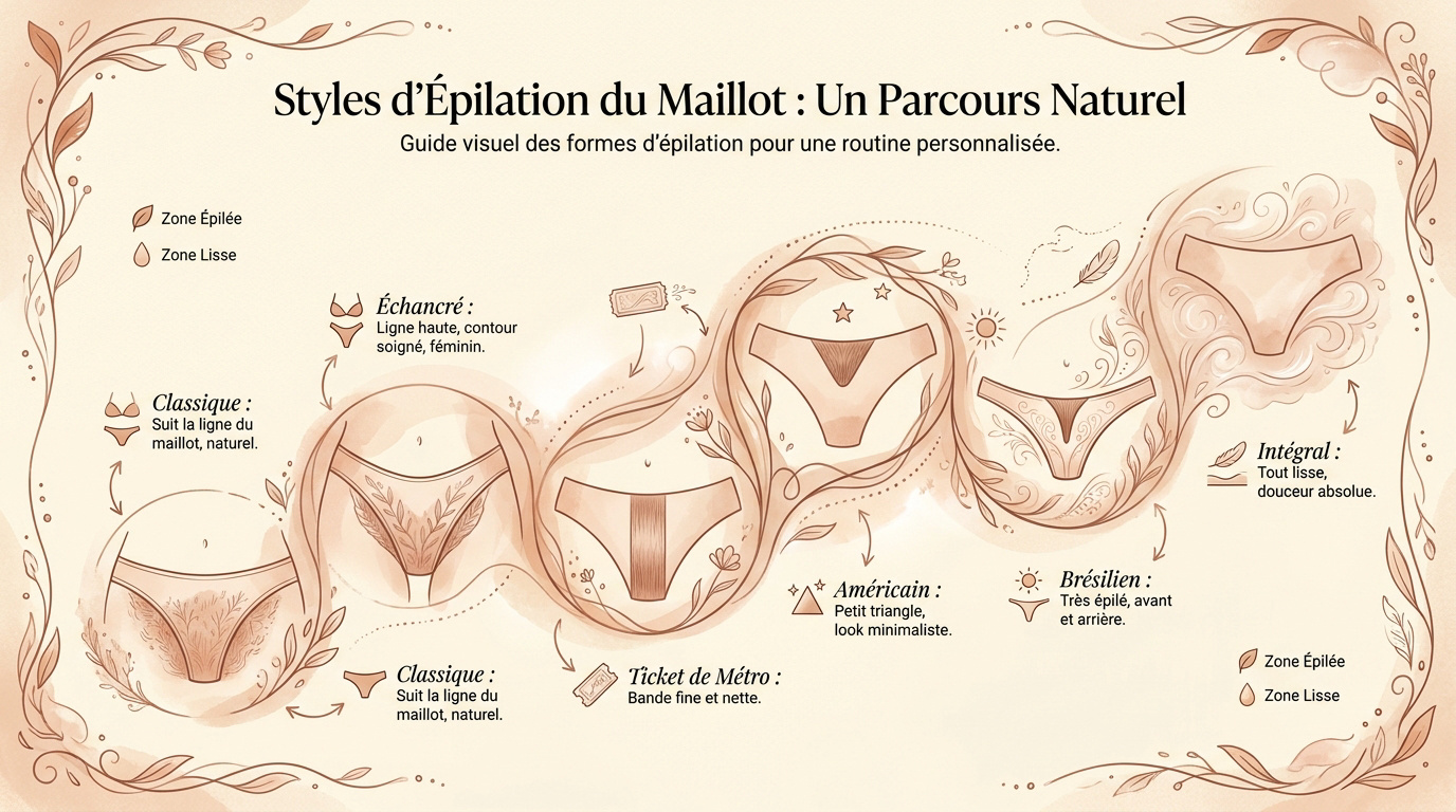 Infographie présentant les différents styles d'épilation du maillot