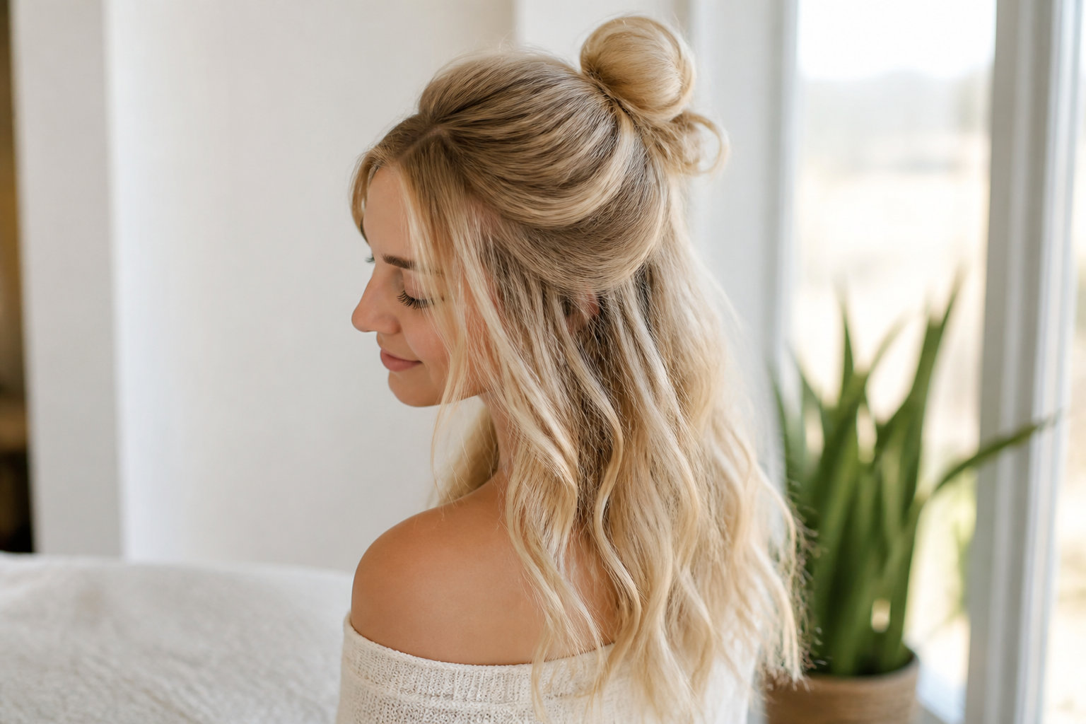 4. Le half-bun pour mixer cheveux lâchés et attachés