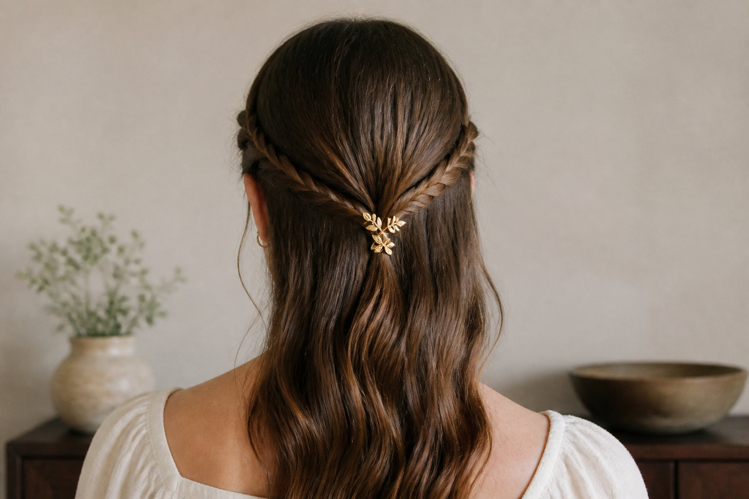 7. La tresse couronne simplifiée avec des barrettes