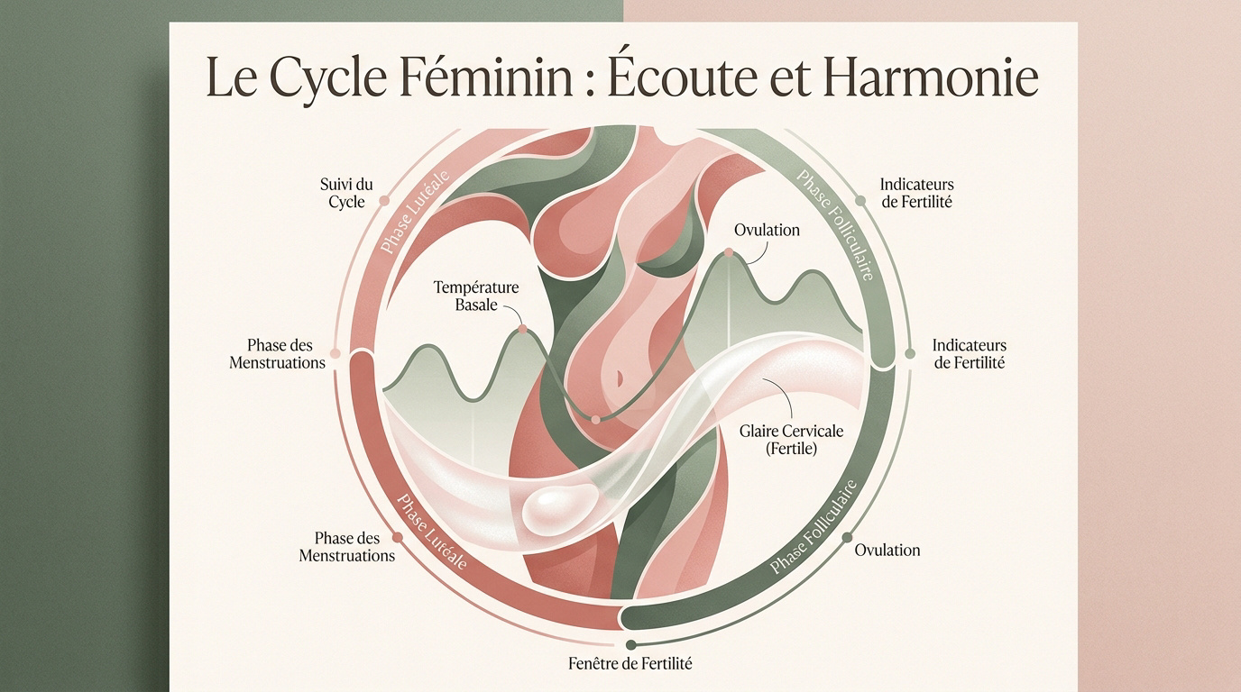 Schéma explicatif du cycle hormonal féminin et des phases de fertilité