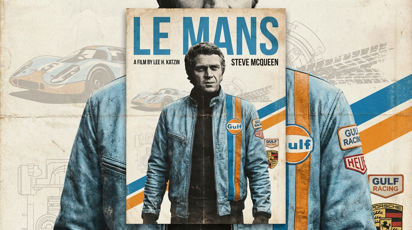 Steve McQueen en blouson racing Gulf