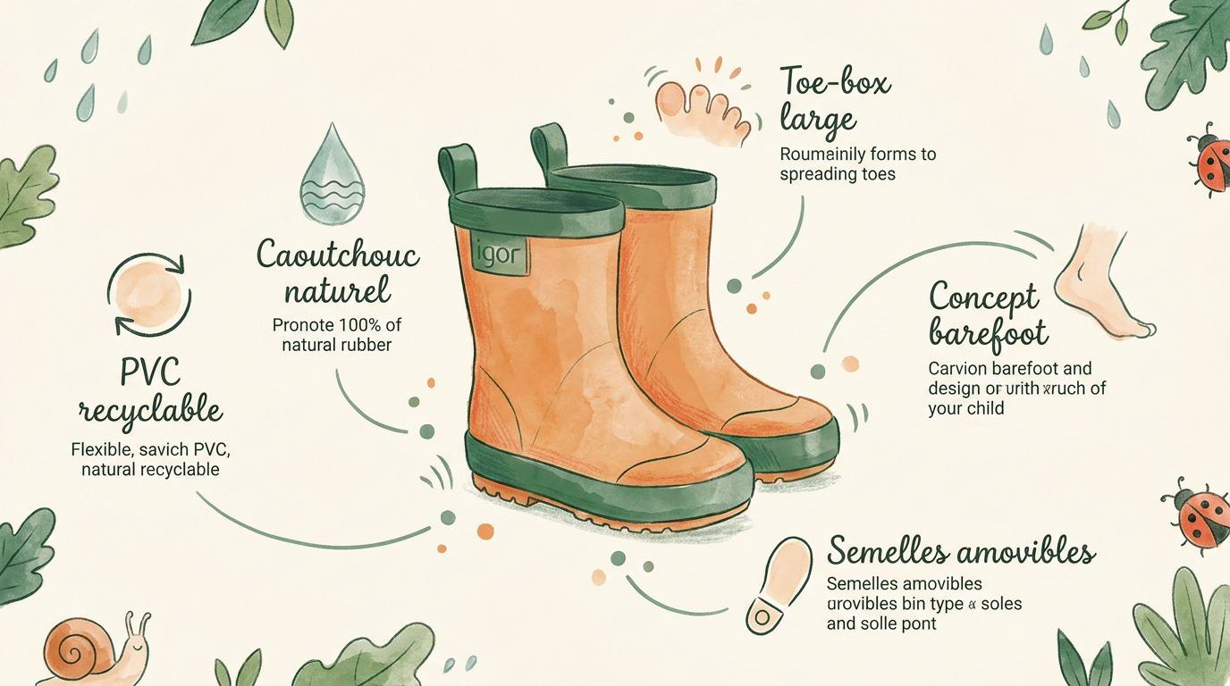 Enfant portant des bottes de pluie Igor souples sautant dans une flaque