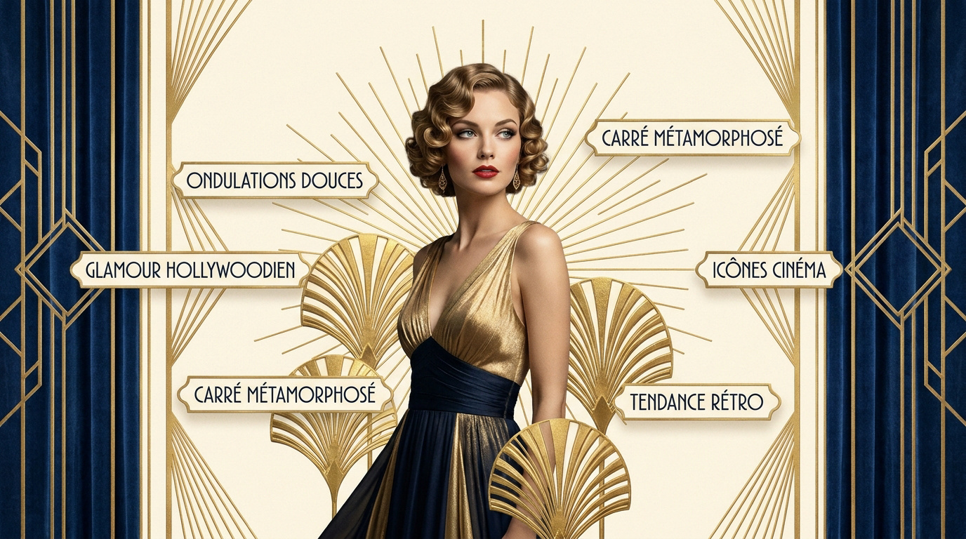 Femme arborant une coiffure année 30 cheveux court avec des crans sophistiqués