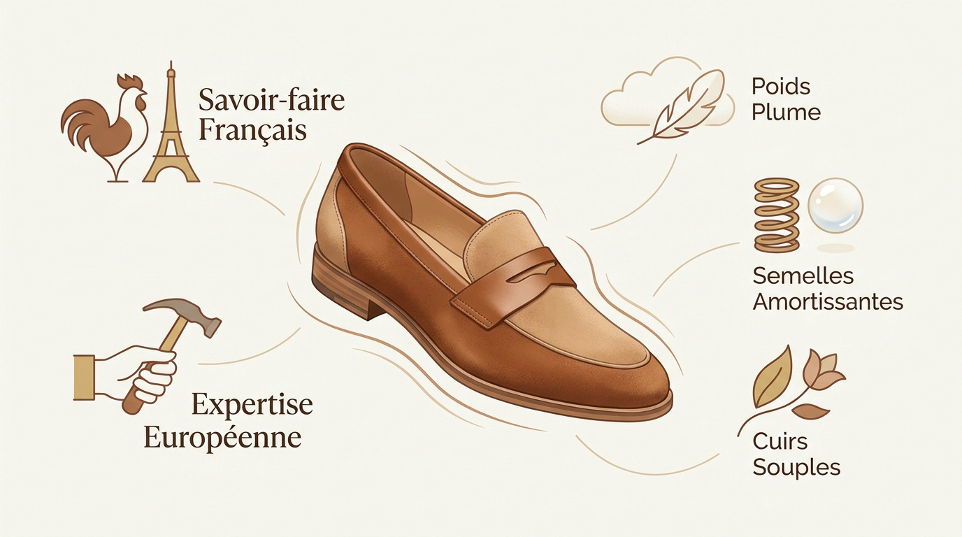 Détails de finition et souplesse d'une chaussure Sweet