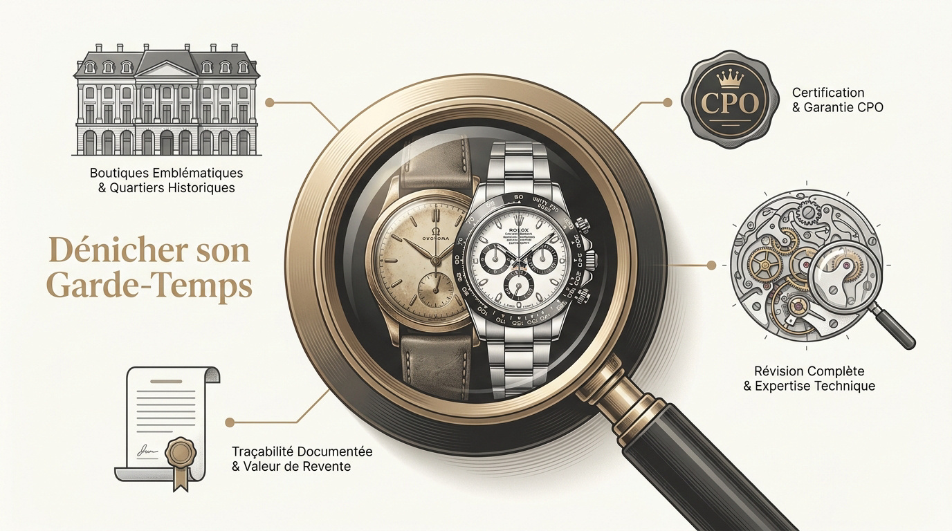 Montre de luxe exposée dans une vitrine prestigieuse à Paris